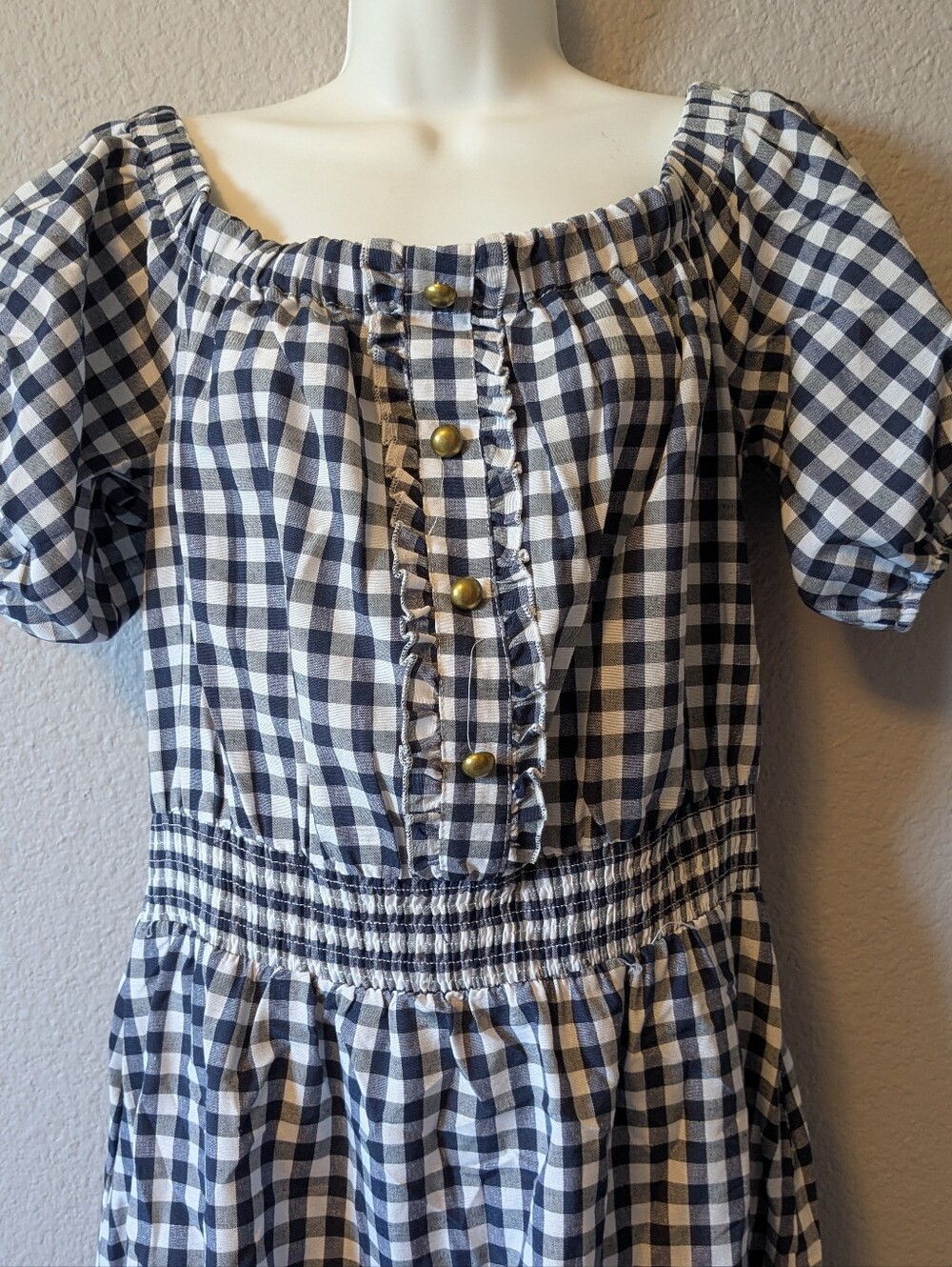 New Off-Shoulder Black & White Gingham Maxi Dress M/L - Picture 5 of 7